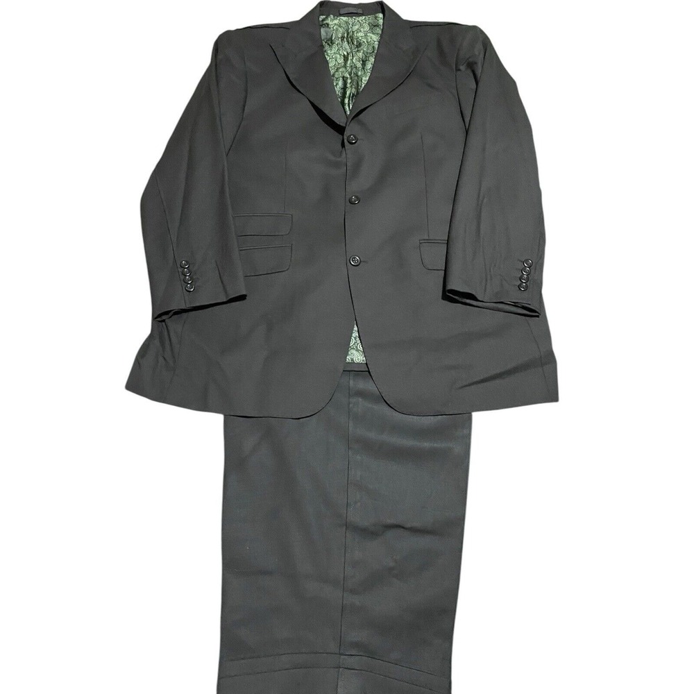 Bespoke Tailored Mens Suit Jacket Pants Black 3 Button 2XL Pants 48x26 Chest 50"